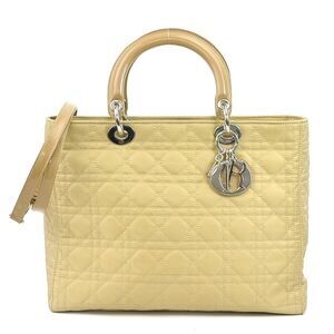 Christian Dior Lady 2way Shoulder Bag canvas beige silver
